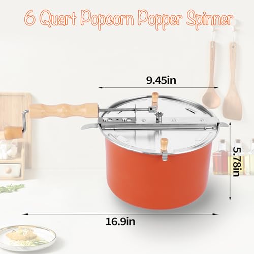 6-Quart Spinner Stovetop Popcorn Popper - Orange