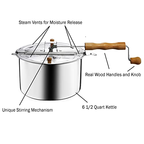 Stovetop Popcorn Maker with Wooden Handles, 5qt