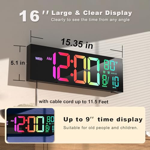 16" Large Digital Wall Clock with Remote Control