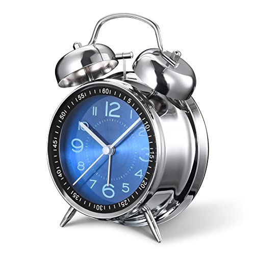 Retro Analog Alarm Clock for Heavy Sleepers (Blue)