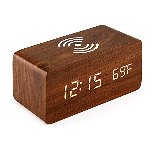 Wireless Charging Alarm Clock with LED for Bedroom