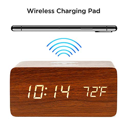 Wireless Charging Alarm Clock with LED for Bedroom
