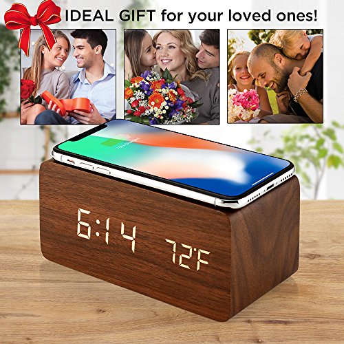 Wireless Charging Alarm Clock with LED for Bedroom