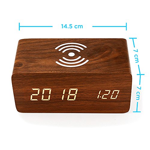 Wireless Charging Alarm Clock with LED for Bedroom