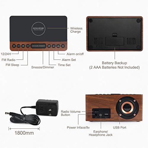 Digital LED Alarm Clock with FM Radio and Wireless Charger