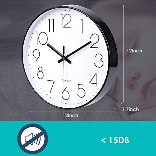 12" Modern Silent Wall Clock for Office, Classroom, School
