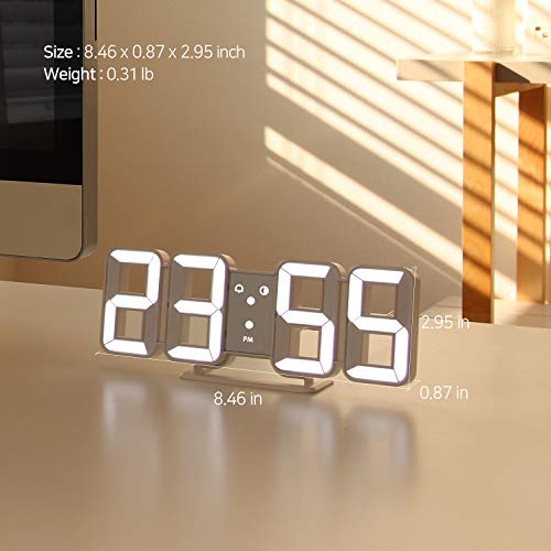 mooas Pure Mini White LED Clock, Multi-Function Calendar