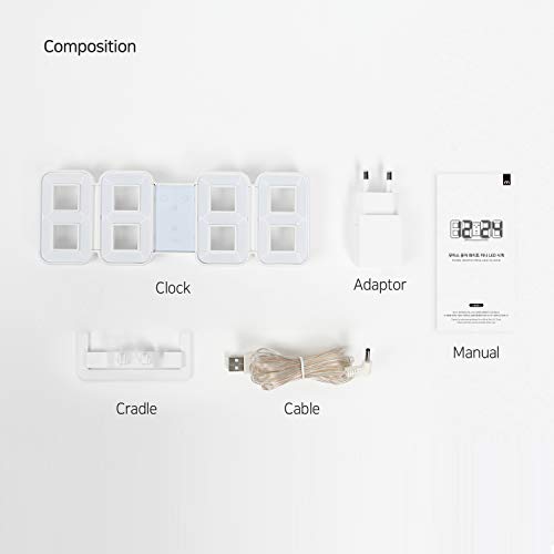 mooas Pure Mini White LED Clock, Multi-Function Calendar