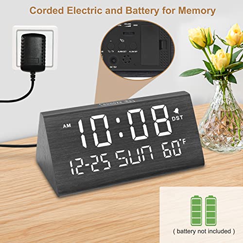 Wooden Digital Alarm Clock with USB Ports - DreamSky