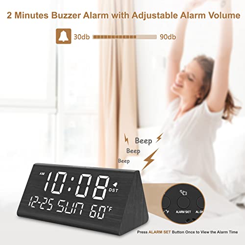 Wooden Digital Alarm Clock with USB Ports - DreamSky