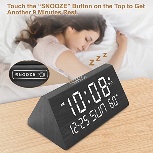 Wooden Digital Alarm Clock with USB Ports - DreamSky
