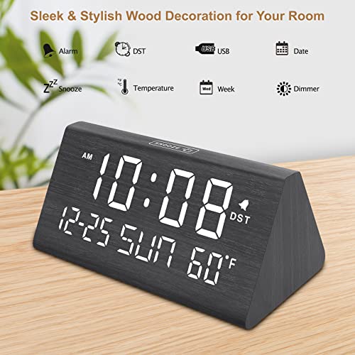 Wooden Digital Alarm Clock with USB Ports - DreamSky