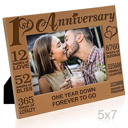 1st Anniversary Engraved Wood Photo Frame - Husband and Wife (5x7)