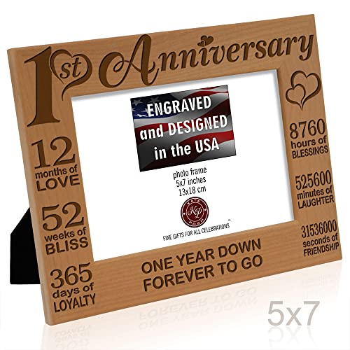 1st Anniversary Engraved Wood Photo Frame - Husband and Wife (5x7)