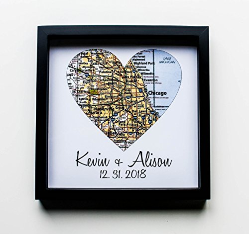 Heart Map Framed Art: First Anniversary Paper Gift