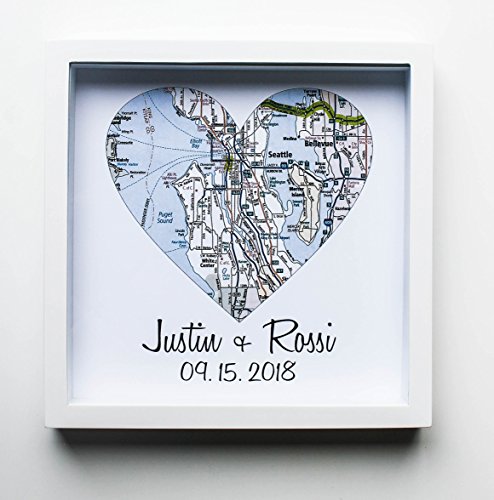 Heart Map Framed Art: First Anniversary Paper Gift
