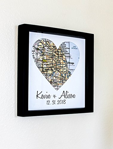 Heart Map Framed Art: First Anniversary Paper Gift