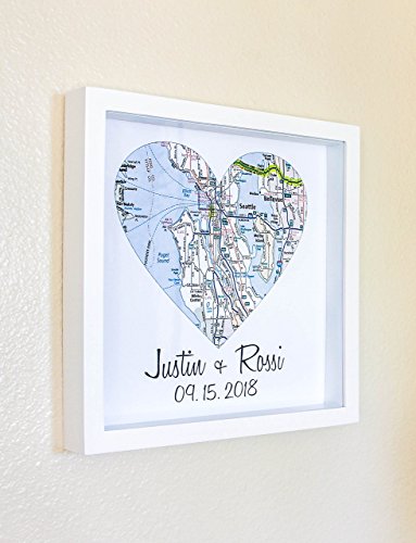 Heart Map Framed Art: First Anniversary Paper Gift