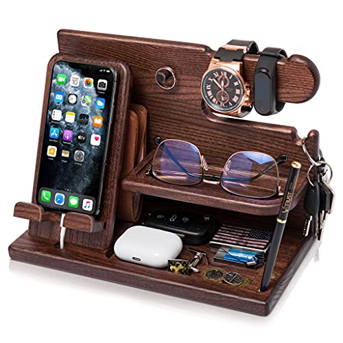 Wooden Phone Docking Station Key Holder Stand Watch Organizer