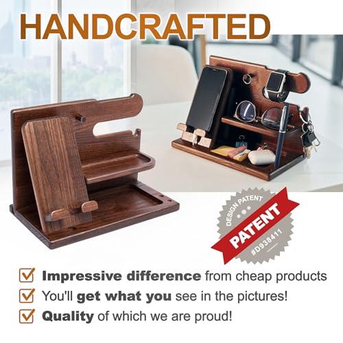 Wooden Phone Docking Station Key Holder Stand Watch Organizer