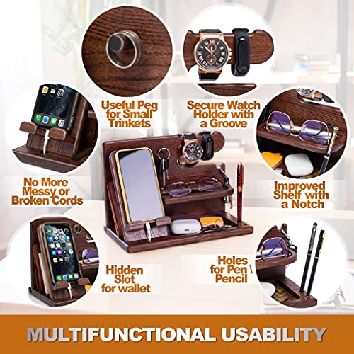 Wooden Phone Docking Station Key Holder Stand Watch Organizer