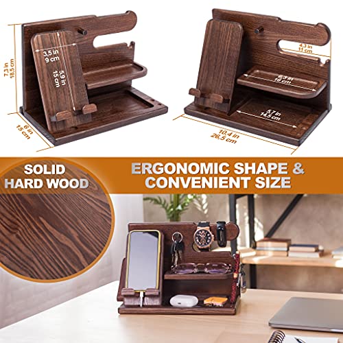 Wooden Phone Docking Station Key Holder Stand Watch Organizer