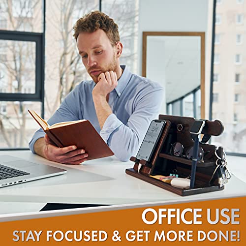 Wooden Phone Docking Station Key Holder Stand Watch Organizer