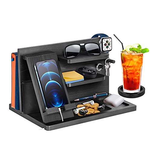 Wood Phone Docking Station Key Holder Wallet Stand