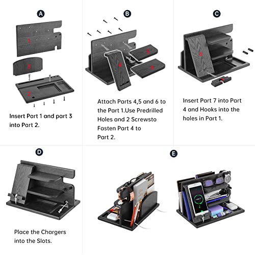 Wood Phone Docking Station Key Holder Wallet Stand