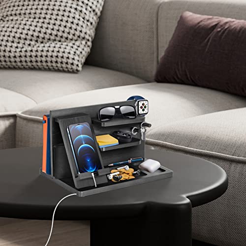 Wood Phone Docking Station Key Holder Wallet Stand