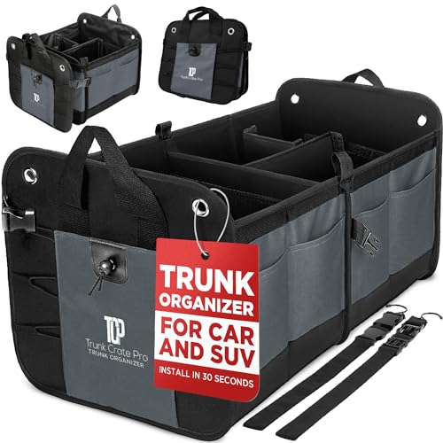 Gray Car Trunk Storage Organizer with Adjustable Compartments