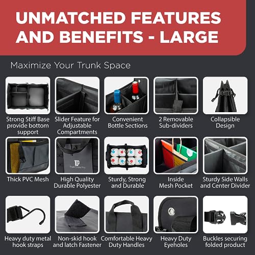 Gray Car Trunk Storage Organizer with Adjustable Compartments