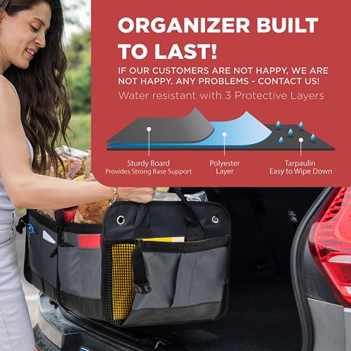 Gray Car Trunk Storage Organizer with Adjustable Compartments
