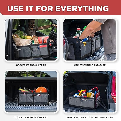 Gray Car Trunk Storage Organizer with Adjustable Compartments
