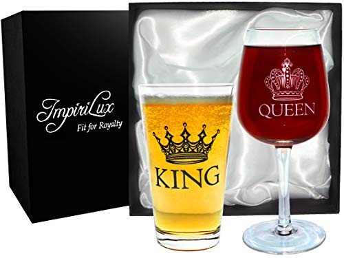 King Beer & Queen Wine Glass Set | Perfect Gift for Couples