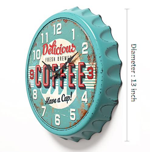 Vintage Iron Bottle Cap Design Wall Clock, 13" Blue