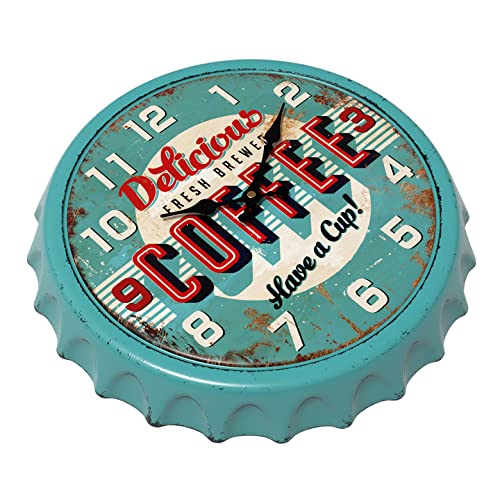 Vintage Iron Bottle Cap Design Wall Clock, 13" Blue