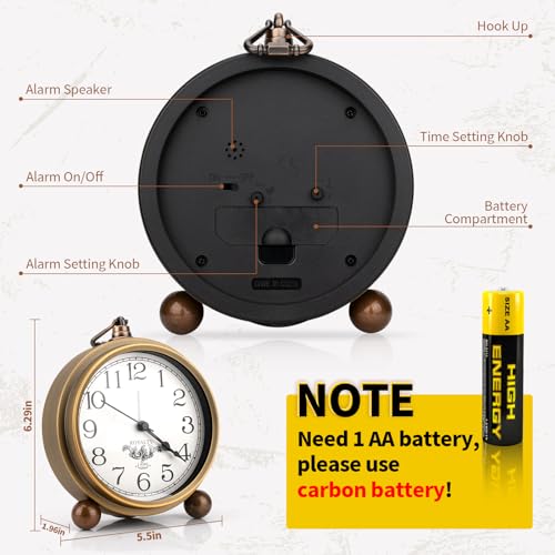 Vintage Analog Alarm Clock for Bedrooms and Travel