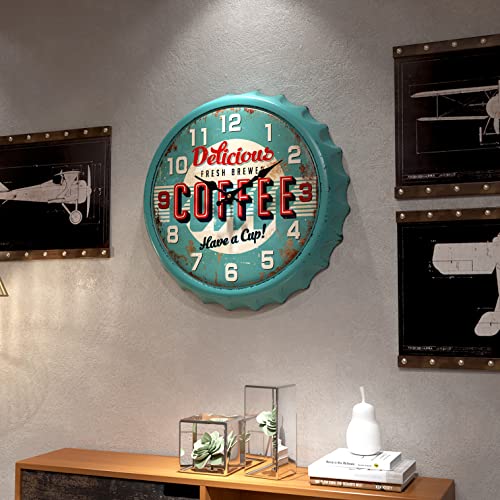 Vintage Iron Bottle Cap Design Wall Clock, 13" Blue