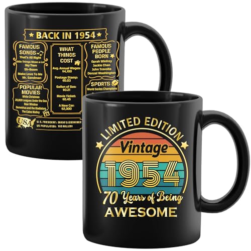 70th Birthday Gift: 1954 Birthday Coffee Mug Pair