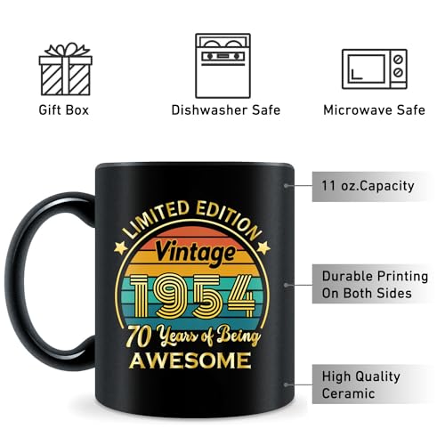70th Birthday Gift: 1954 Birthday Coffee Mug Pair