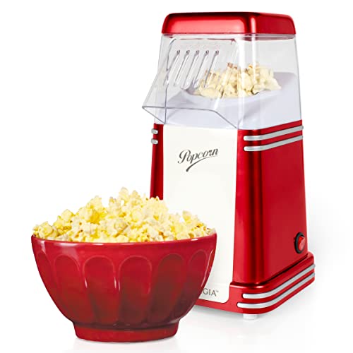 Electric Popcorn Maker: 8 Cups, Healthy, Retro Red