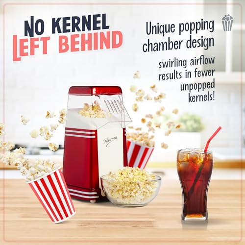 Retro Red Popcorn Maker, 8 Cups, Healthy Oil-Free