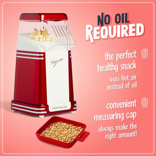 Retro Red Popcorn Maker, 8 Cups, Healthy Oil-Free