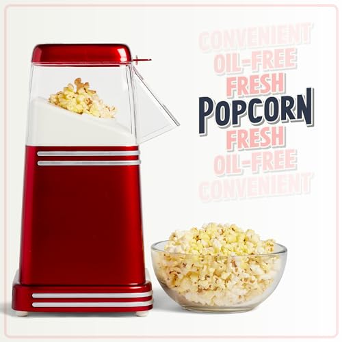 Retro Red Popcorn Maker, 8 Cups, Healthy Oil-Free