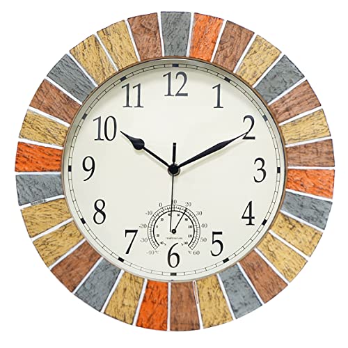 13 Inch Waterproof Outdoor Clock and Thermometer (Yellow)