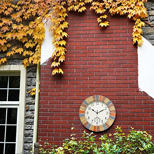 13 Inch Waterproof Outdoor Clock and Thermometer (Yellow)