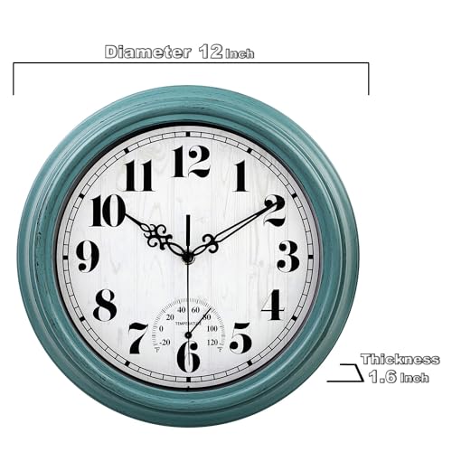 Waterproof 12 Inch Indoor/Outdoor Clock with Thermometer