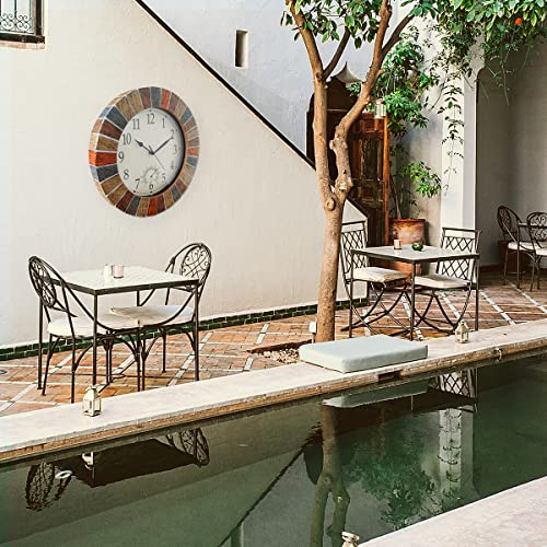 13 Inch Waterproof Outdoor Clock and Thermometer (Yellow)