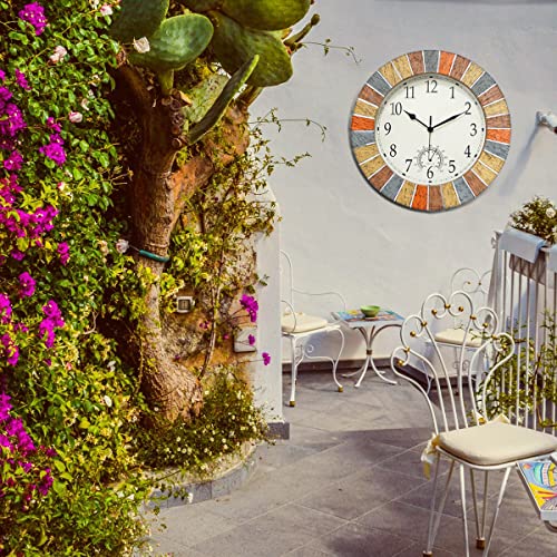 13 Inch Waterproof Outdoor Clock and Thermometer (Yellow)